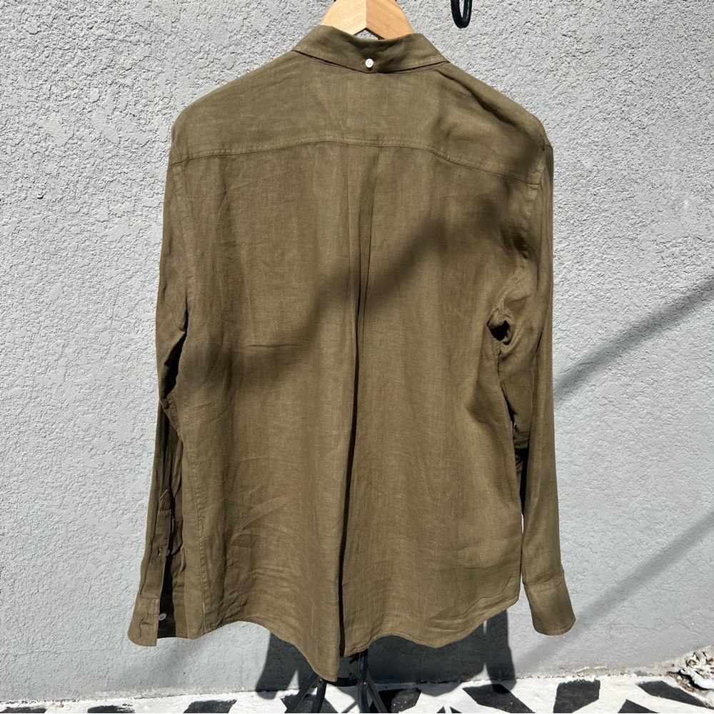 Billy Reid Khaki/Olive Men's Tuscumbia Linen Shirt Button Down Medium - Picture 3 of 6